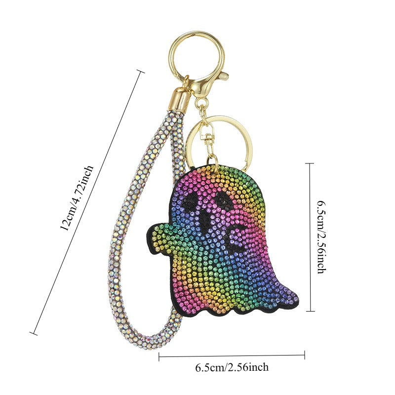 Cute Rhinestone Ghost Keychain Tassel Halloween Bag Charm