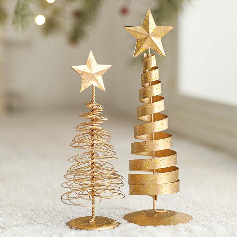 Gold Metal Tabletop Christmas Tree with Star Topper