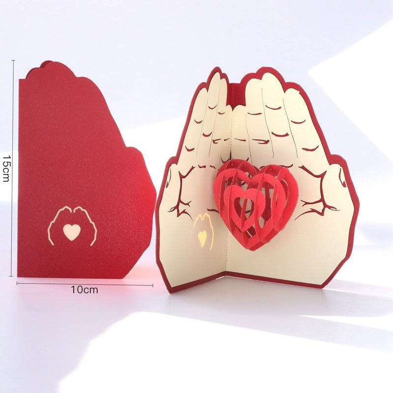 Valentines 3D Pop Up Heart in Hands Greeting Card Romantic