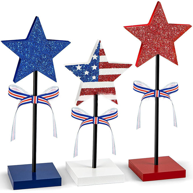 Fourth of July Star Table Decor Patriotic Wooden Stand