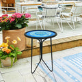 Blue Ocean Mosaic Glass Side Table Coastal Patio Decor
