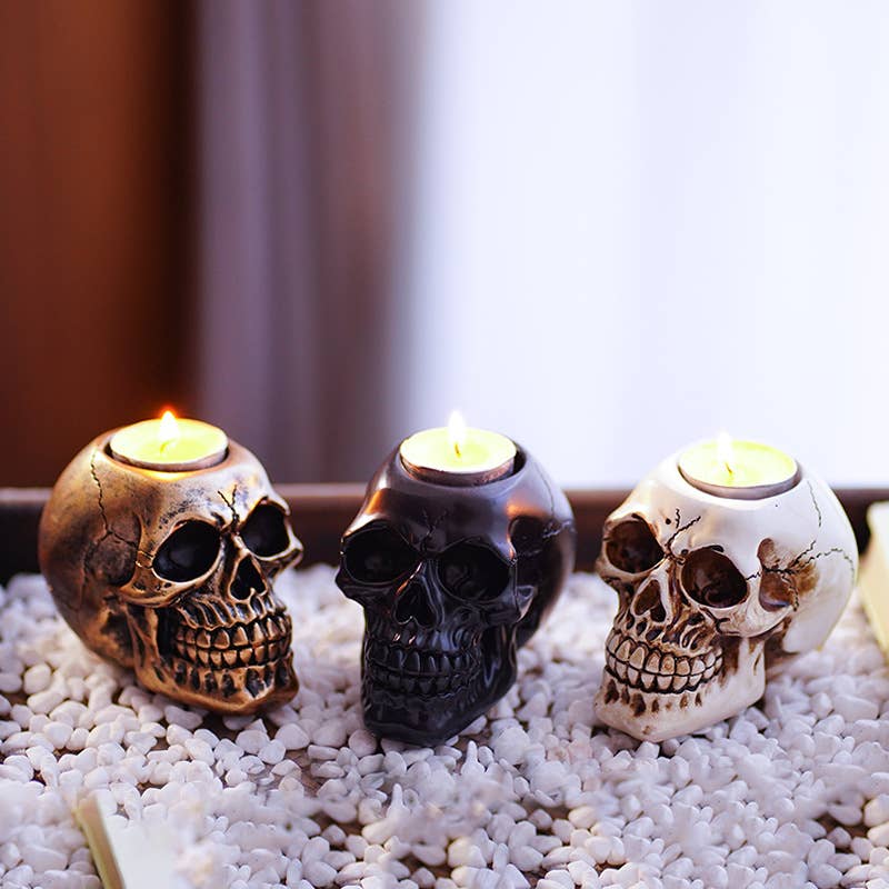 Skull Candleholder Resin Decor Halloween Tabletop Decoration