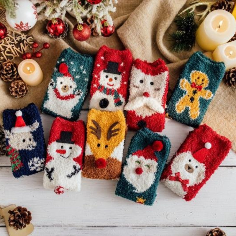 Christmas Coral Fleece Socks Cozy Holiday Winter Socks