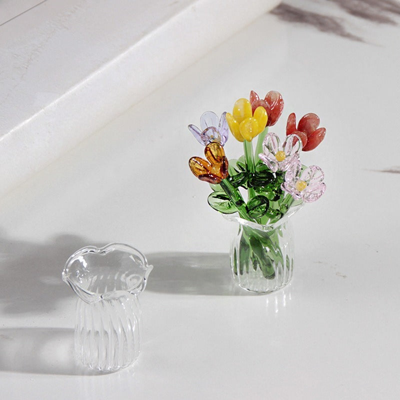 Mini Glass Flower Vase Artificial Floral Decor Gift Ornament