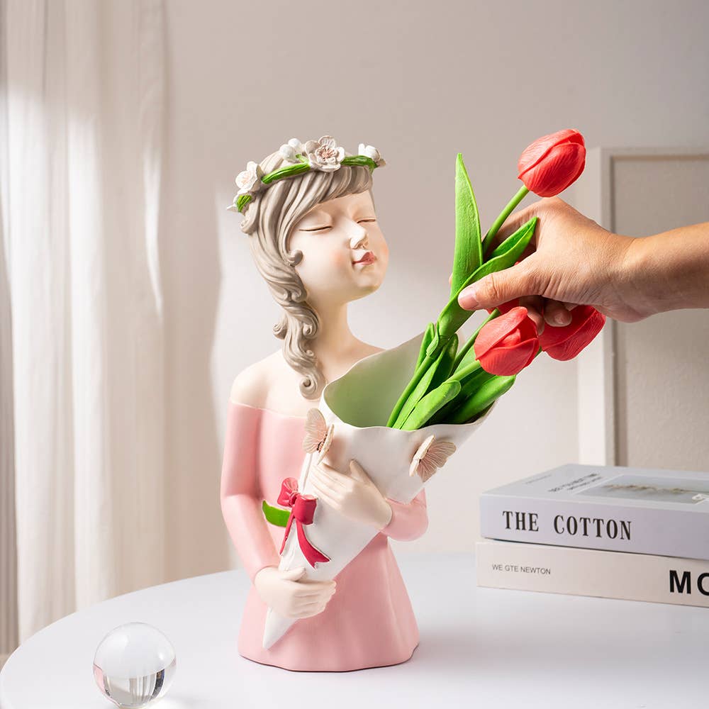 Nordic Girl Resin Flower Vase Sculpture Home Decoration
