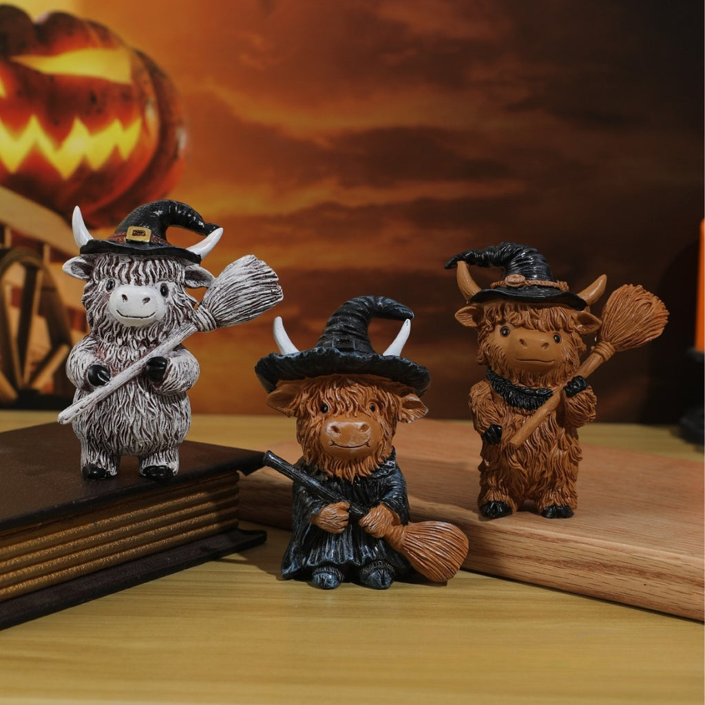 Halloween Resin Witch Cow Figurine for Home Decor