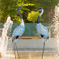 Blue Metal Crane Garden Statues Set of 2 Outdoor Decor 42in