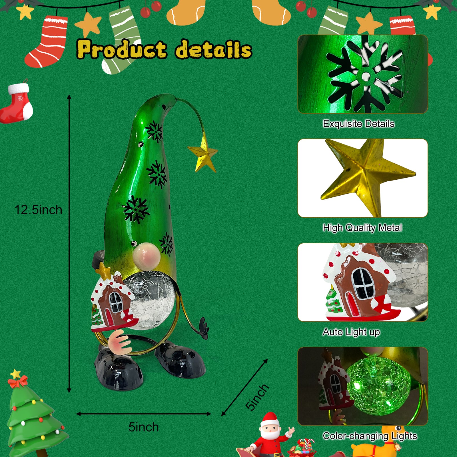 Solar Gnome Christmas Decor with Color Changing Lights