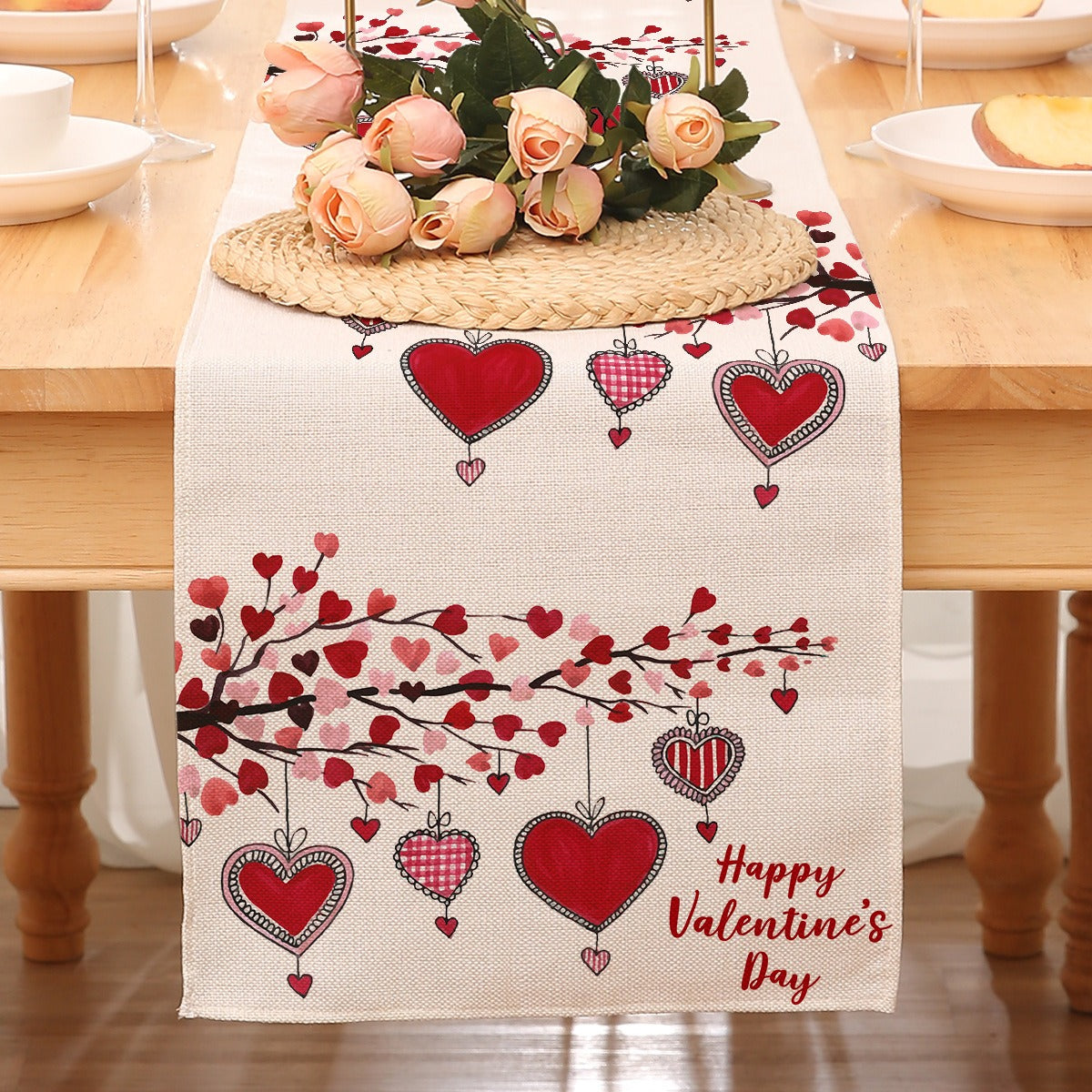 Valentine’s Day Heart Table Runner Red Printed Decor