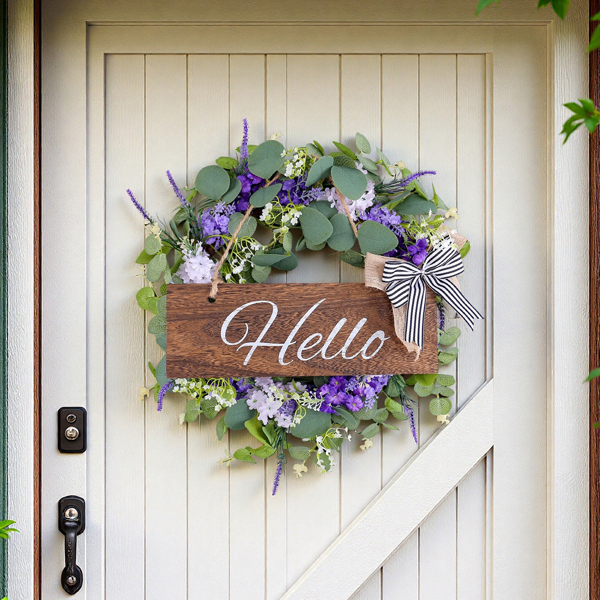Christmas Wreath with Red Bow and Ornaments Door Decor