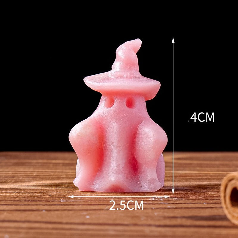Pink Natural Stone Carved Ghost Figurine Halloween Decor