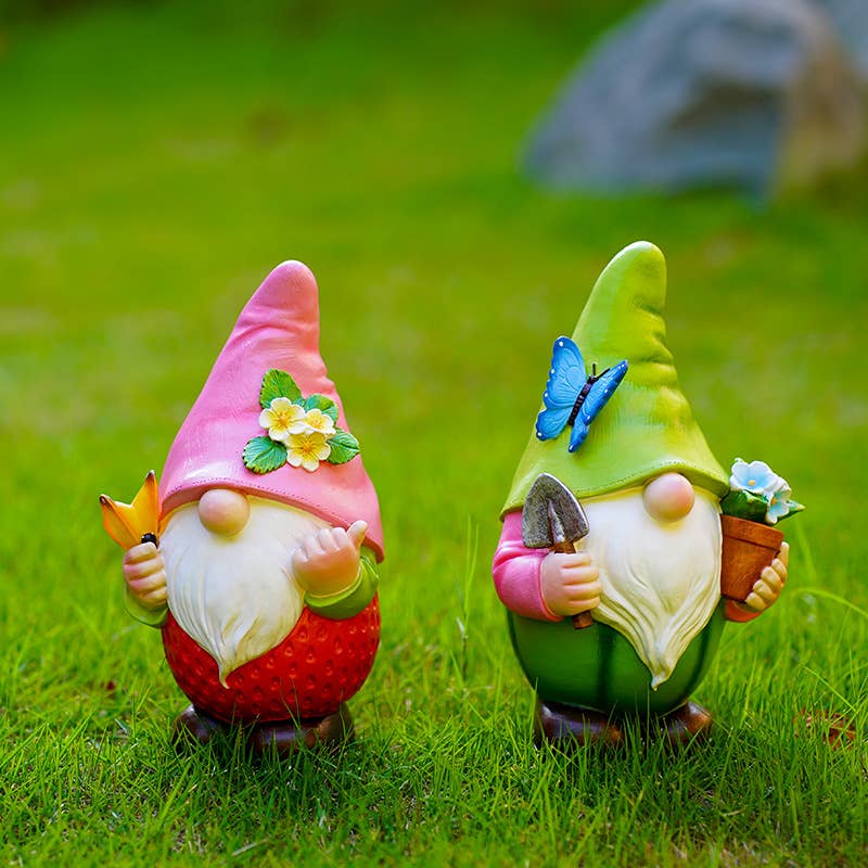 Solar Garden Gnome Statue Outdoor Yard LED Resin Decor