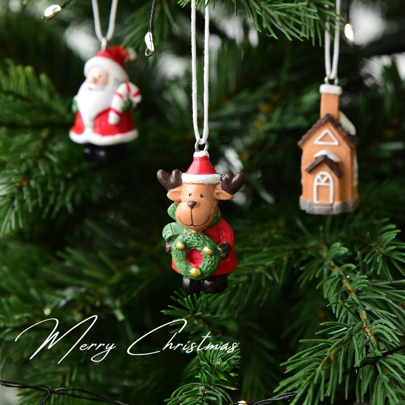 Christmas Resin Mini Figurine Ornament Set Holiday Gift Box Decor