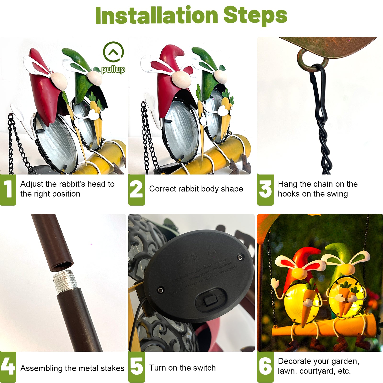 Solar Gnome Swing Light with Welcome Sign for Outdoor Decor