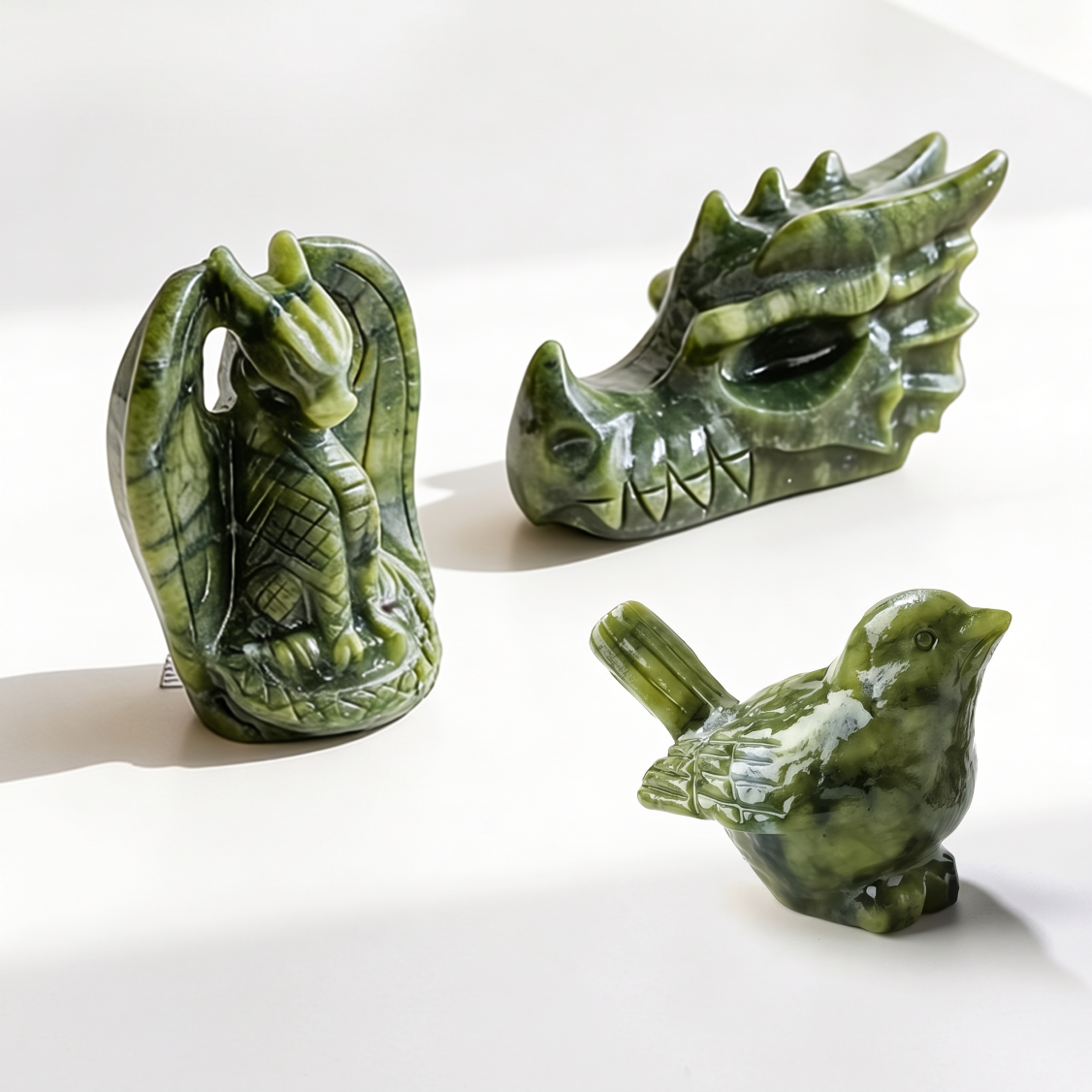 Jade Dragon Figurine Carved Stone Animal Decor for Home Gift