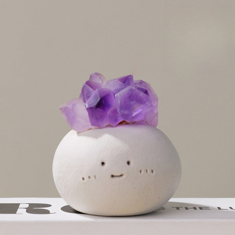Crystal Stone Mineral Decor with Clay Character Base