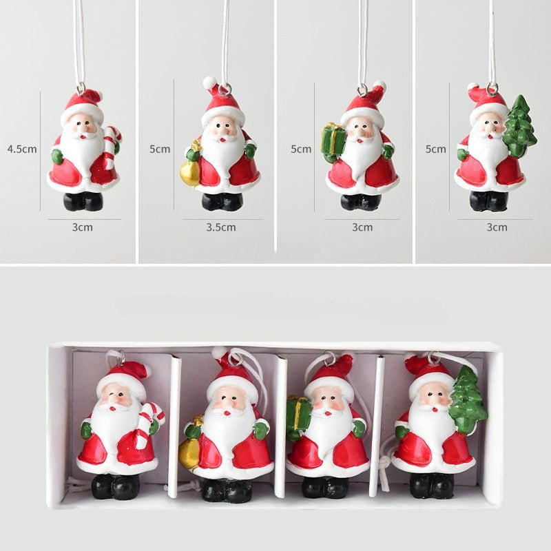 Christmas Resin Mini Figurine Ornament Set Holiday Gift Box Decor