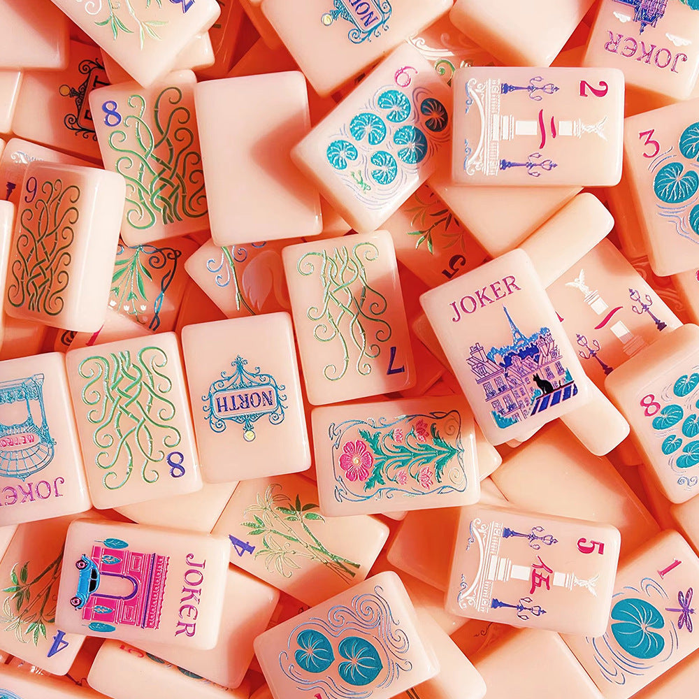 Pink Acrylic Mahjong Set Classic Game Tiles