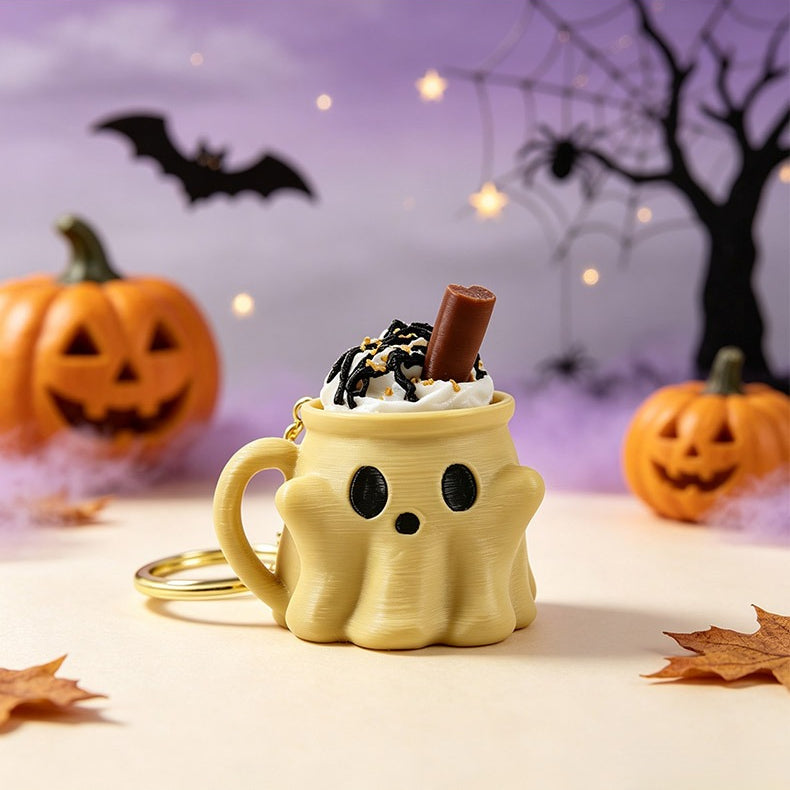 Halloween 3D Printed PLA Ghost Ice Cream Cup Keychain Fidget Charm