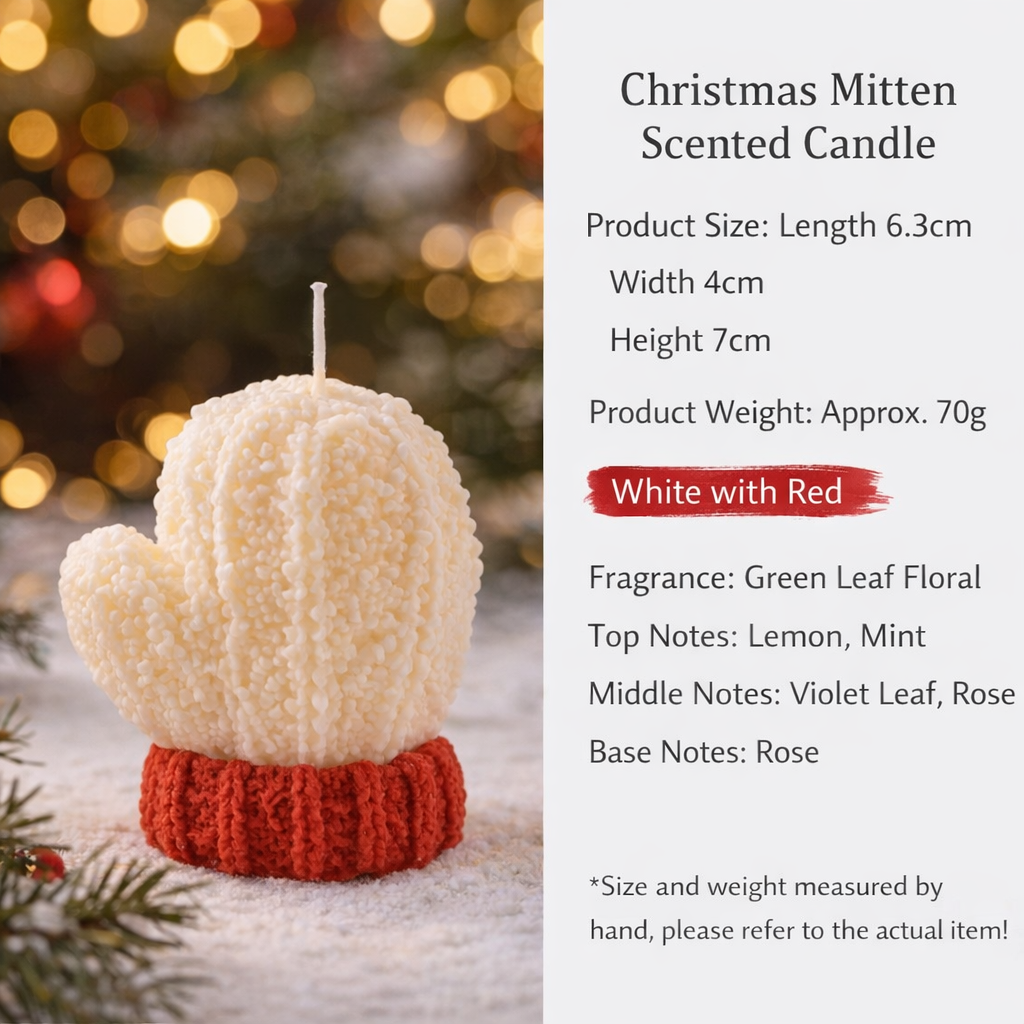 Christmas Mitten Shaped Scented Candle Holiday Gift Decor