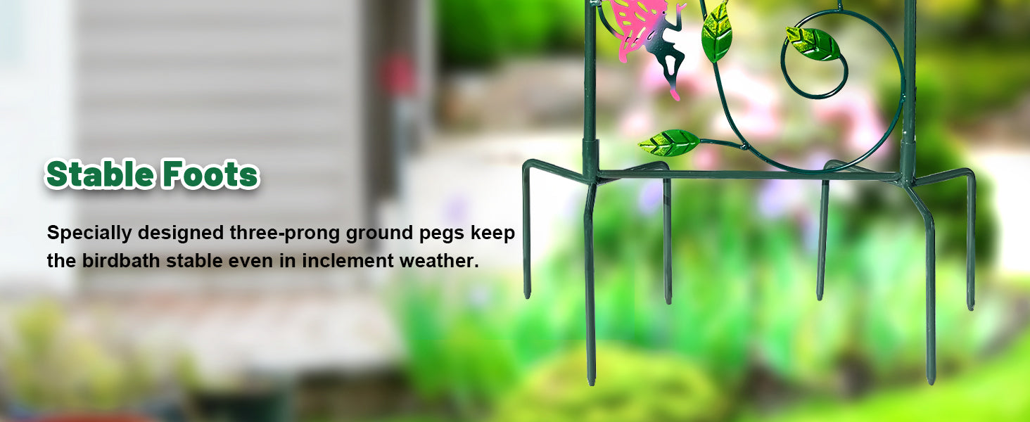 Green Fairy Metal Bird Bath Feeder with Flower Stand 36in