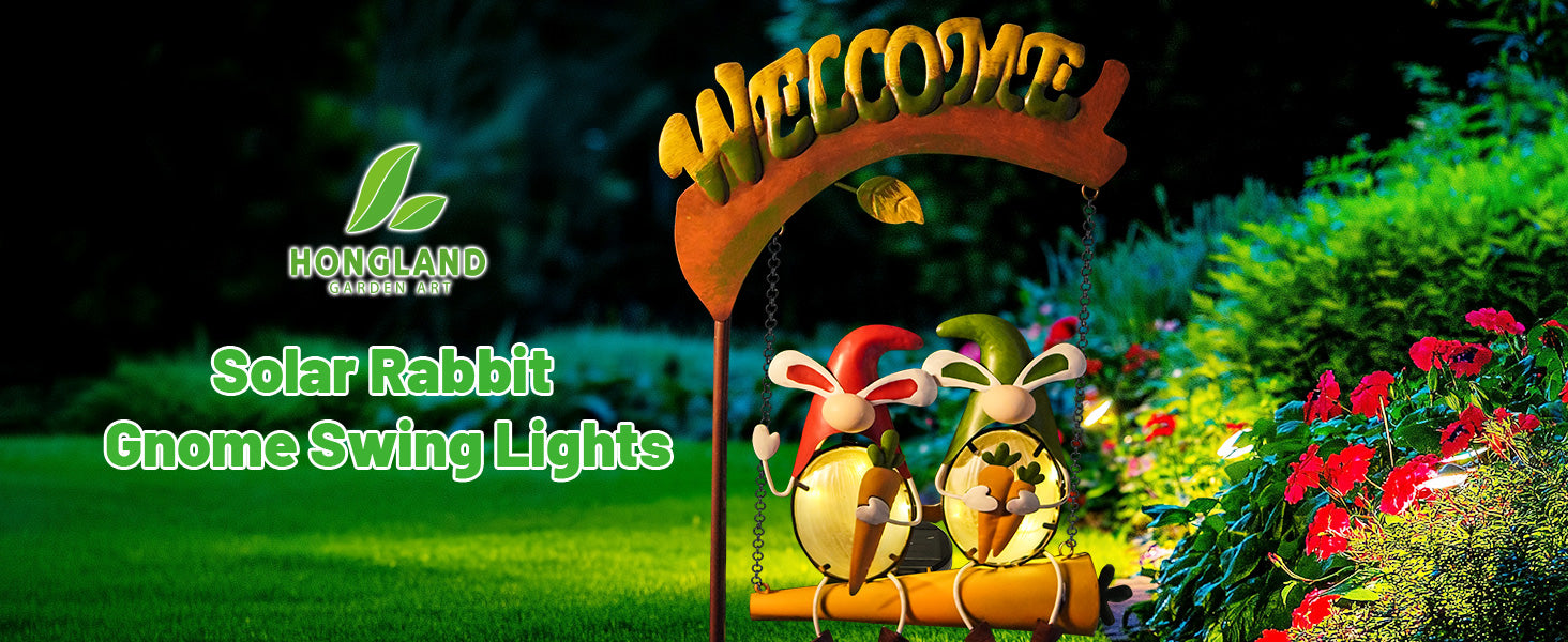 Solar Gnome Swing Light with Welcome Sign for Outdoor Decor