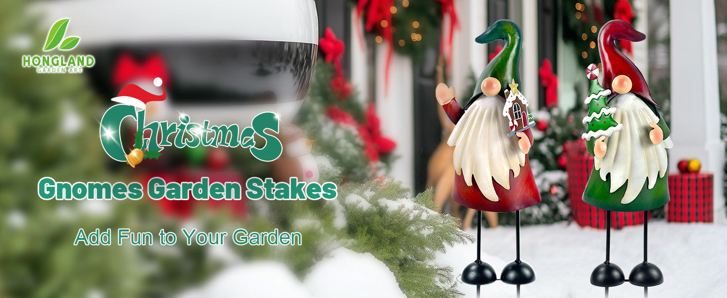 Christmas Gnome Garden Stakes Set of 2 Outdoor Decor
