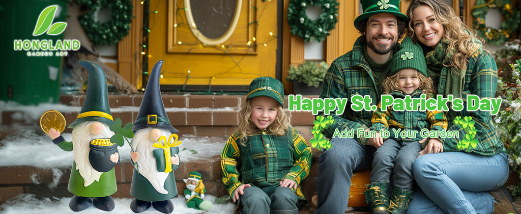 St. Patrick’s Day Gnome Set with Shamrock and Pot of Gold Decor