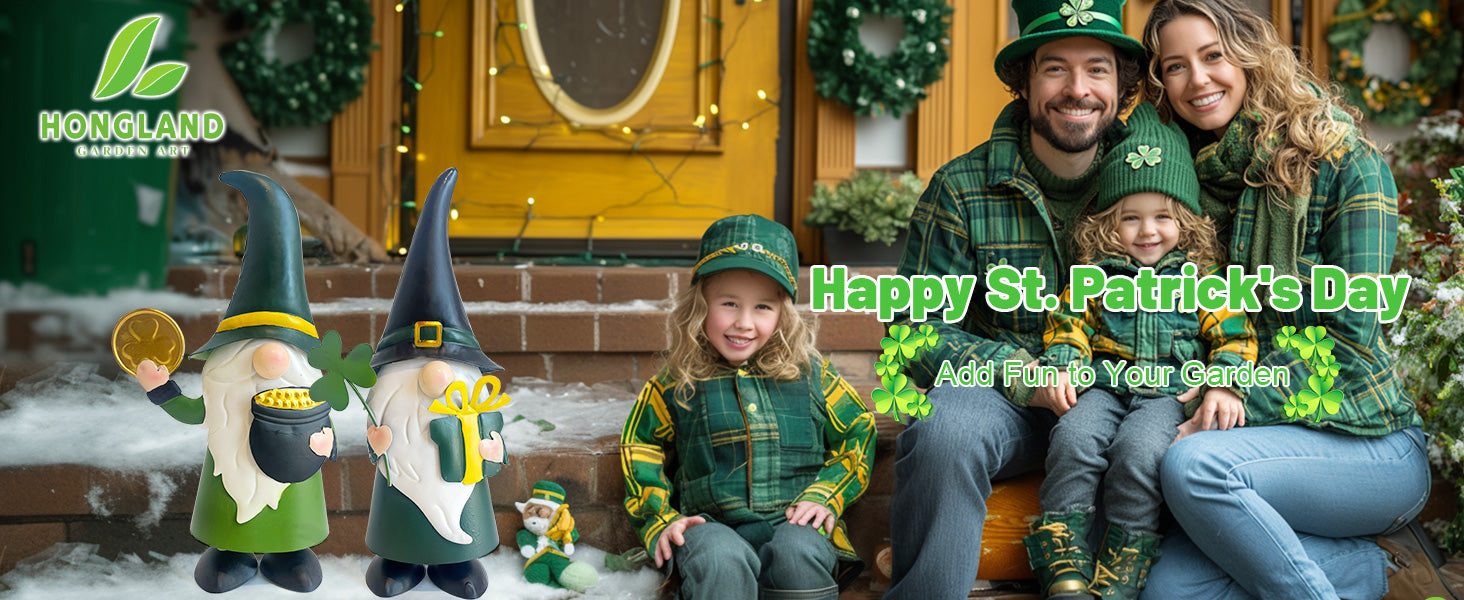 St. Patrick’s Day Gnome Set with Shamrock and Pot of Gold Decor