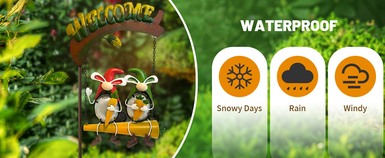 Solar Gnome Swing Light with Welcome Sign for Outdoor Decor