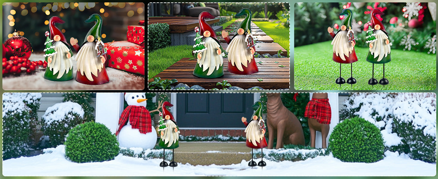 Christmas Gnome Garden Stakes Set of 2 Outdoor Decor