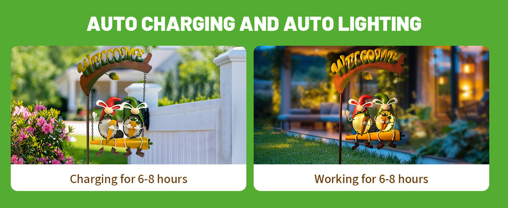 Solar Gnome Swing Light with Welcome Sign for Outdoor Decor