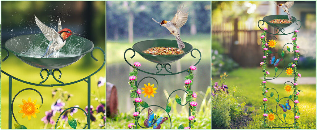 Green Butterfly Metal Bird Bath Garden Stake Decor