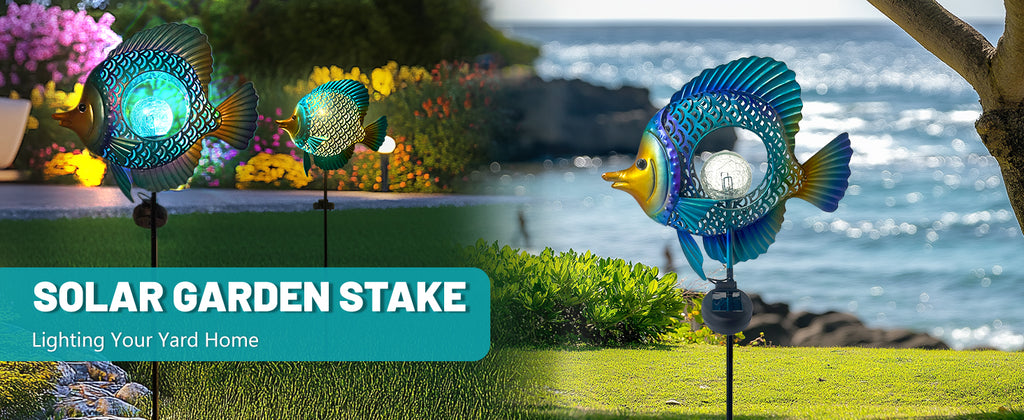 Solar Fish Garden Light 36 Inch Metal Outdoor Decor