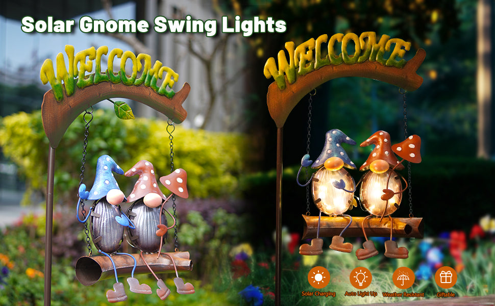 Solar Gnome Swing 48 Inch Garden Decor with LED Light