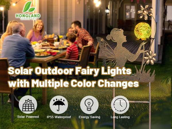 Solar Fairy Garden Light with Color Changing Crackle Glass Ball