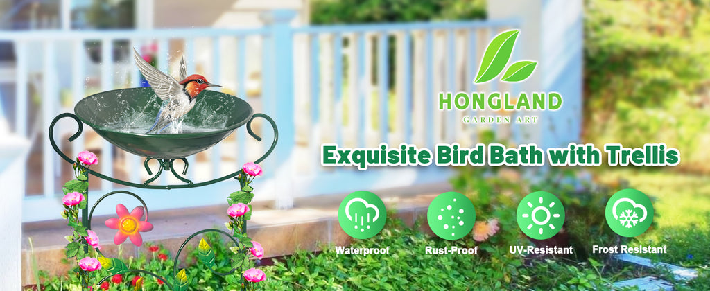 Green Hummingbird Metal Bird Bath Feeder Garden Stake