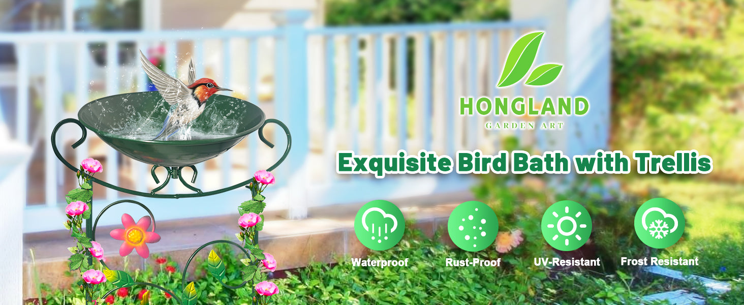 Green Hummingbird Metal Bird Bath Feeder Garden Stake