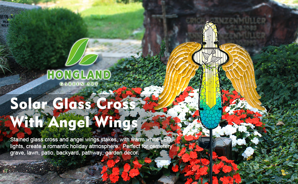 Solar Angel Wings Cross Garden Stake with LED Lights