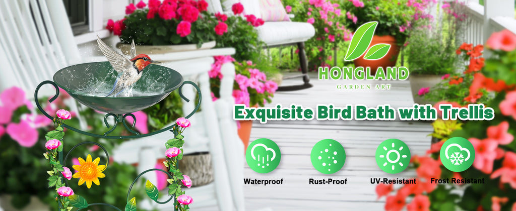 Green Butterfly Metal Bird Bath Garden Stake Decor