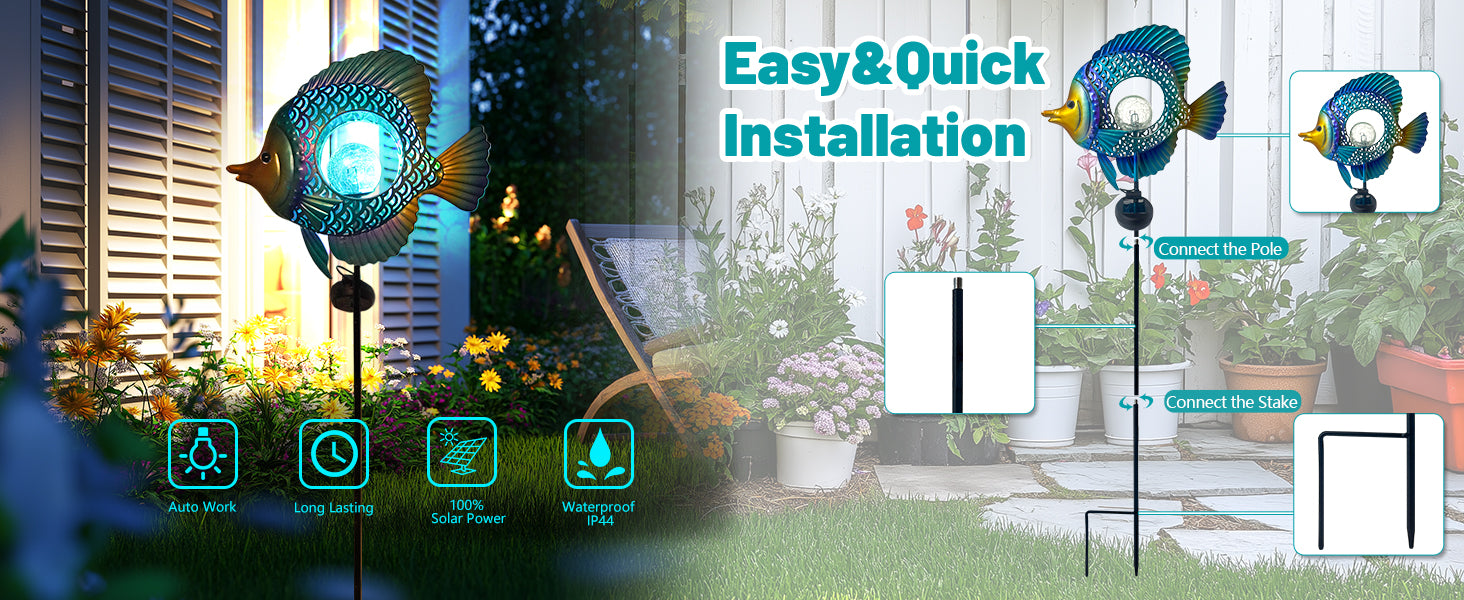Solar Fish Garden Light 36 Inch Metal Outdoor Decor