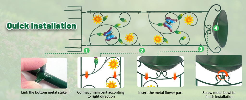 Green Butterfly Metal Bird Bath Garden Stake Decor
