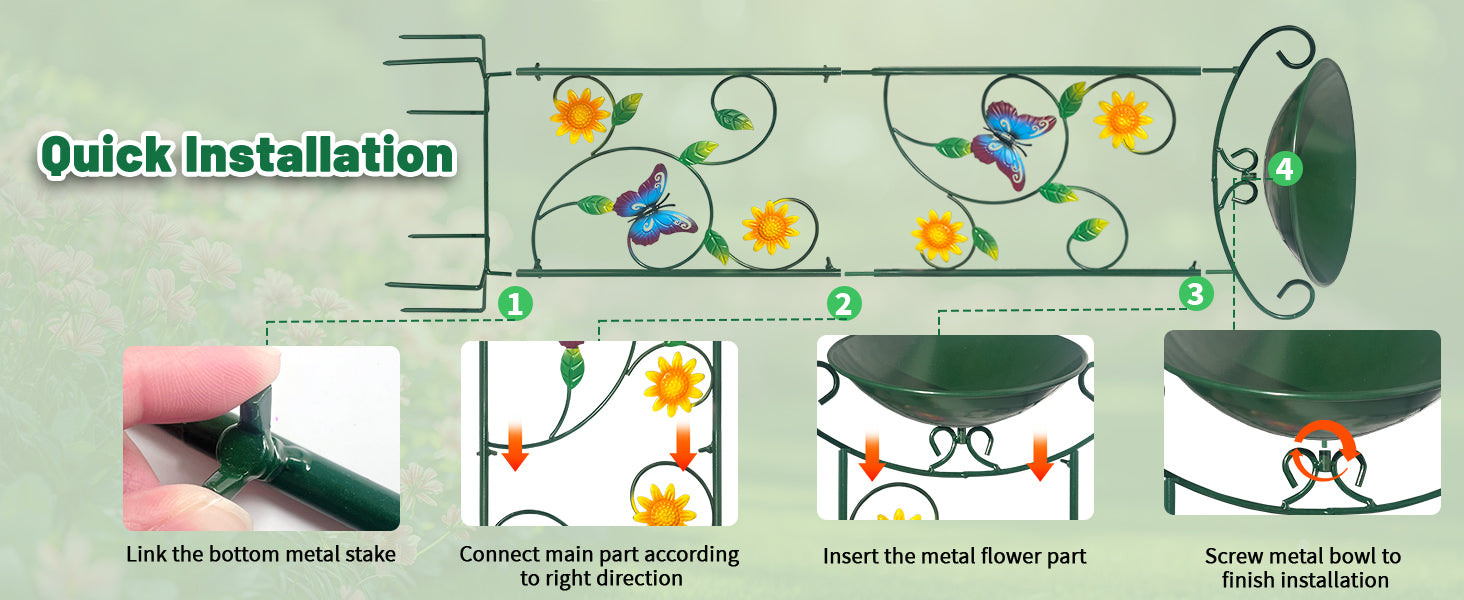 Green Butterfly Metal Bird Bath Garden Stake Decor