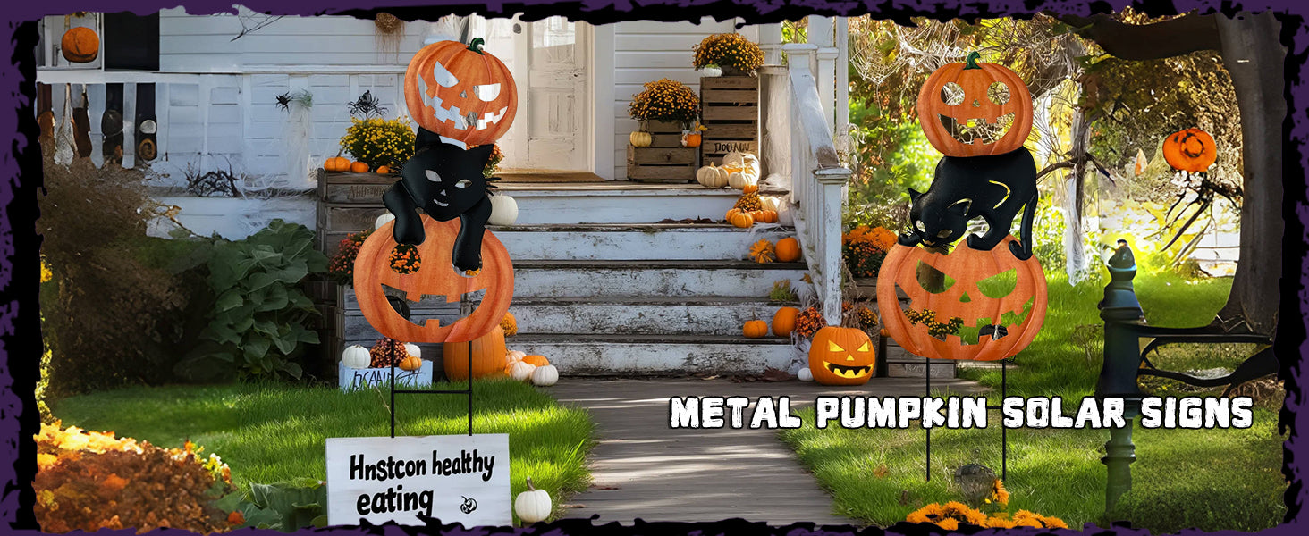 Halloween Pumpkin Cat Garden Stakes Lighted Outdoor Decor