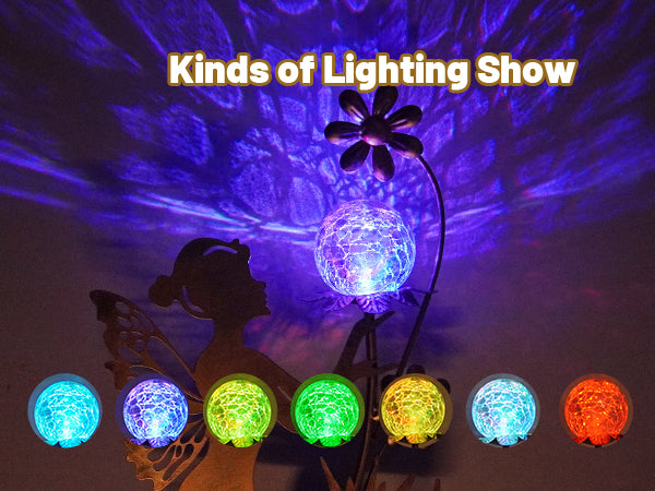 Solar Fairy Garden Light with Color Changing Crackle Glass Ball