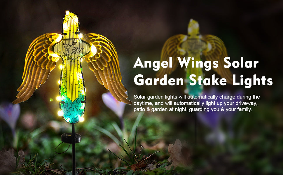 Solar Angel Wings Cross Garden Stake with LED Lights