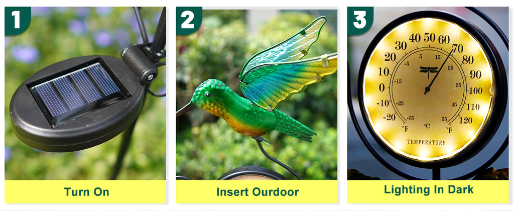 Solar Hummingbird Thermometer Garden Stake Outdoor Decor