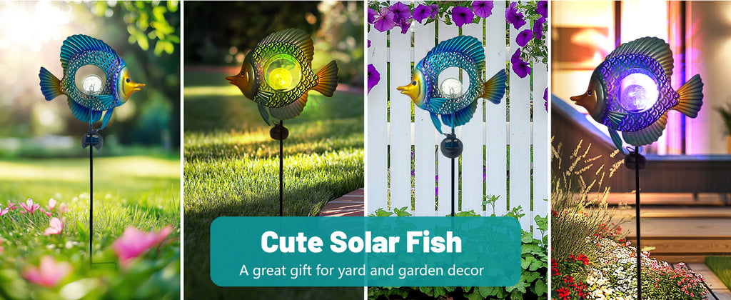 Solar Fish Garden Light 36 Inch Metal Outdoor Decor