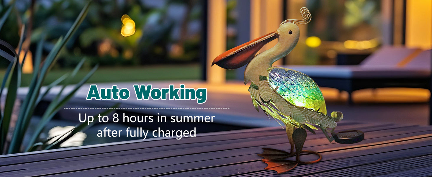 Solar Garden Pelican Statue Metal Glass Outdoor Decor