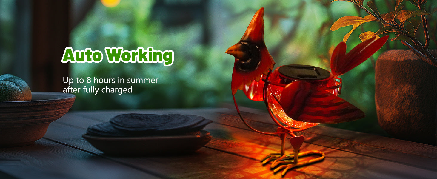 Solar Garden Cardinal Light Metal Crackle Glass Decor